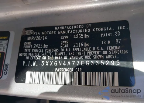 2014 Kia Optima Ex z USA, uszkodzony, nr VIN 5XXGN4A77EG335295